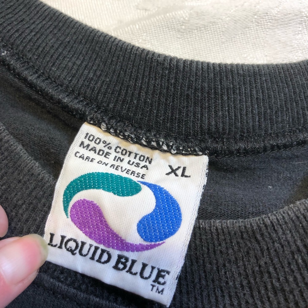 Vintage 1997 Liquid Blue Alien Guitar T-shirt  XL 2 Sided USA Tee 3 Finger Joe - Picture 6 of 12